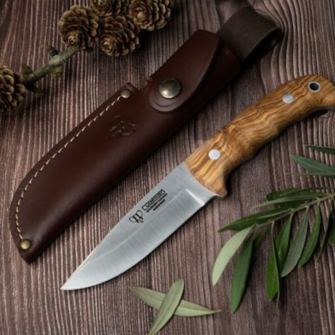 camping messer 147-L – Klassisches Jagd- und Outdoor-Messer mit Olivenholzgriff – HeinzKnives